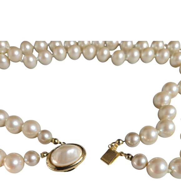 Vintage Gold Plated Faux Pearl Double Strand Necklace - Picture 3 of 6